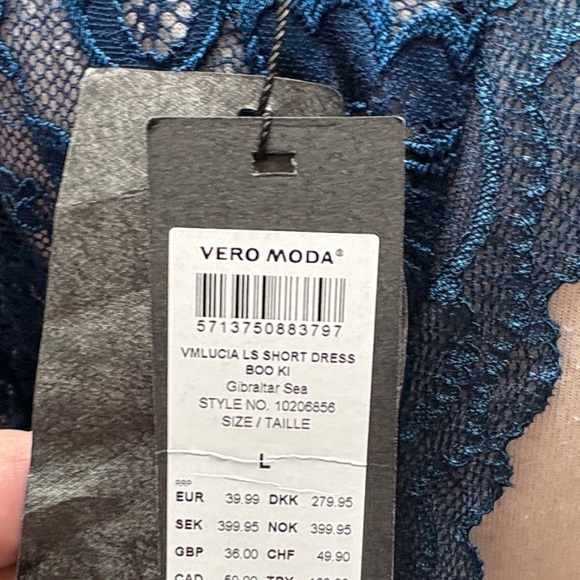 NWT Vero Moda Teal Lace Long Sleeve Dress - Picture 6 of 6